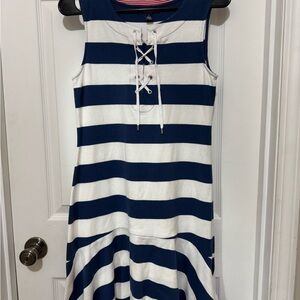 Chaps Blue and White Ruffled Sundress Sleeveless